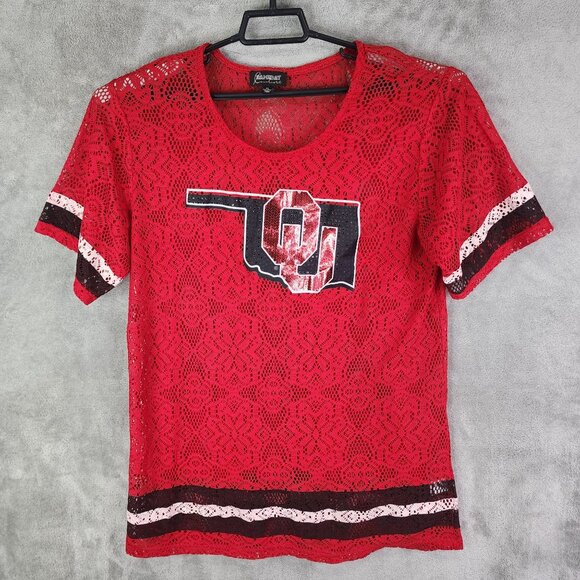 Womens Red Gameday Couture Lace Top Oklahoma State OU Short Sleeves Size XL - Picture 2 of 8